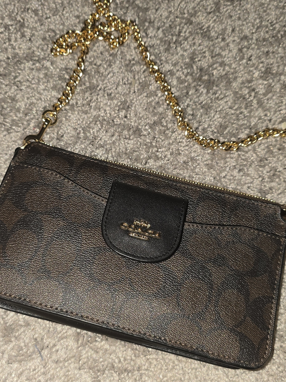 Coach Brown Signature Chain Crossbody Wristlet